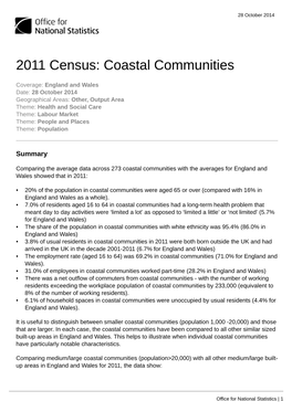 2011 Census: Coastal Communities