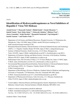 Identification of Hydroxyanthraquinones As Novel Inhibitors of Hepatitis C Virus NS3 Helicase