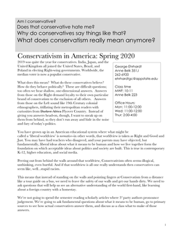 Conservatism in America Syllabus 2020