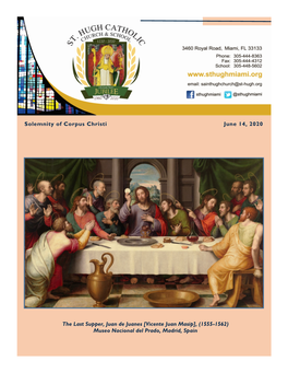 Solemnity of Corpus Christi June 14, 2020 the Last Supper, Juan De Juanes