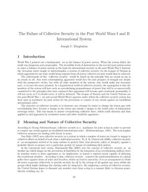 The Failure of Collective Security in the Post World Wars I and II International System