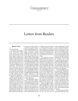 Letters from Readers
