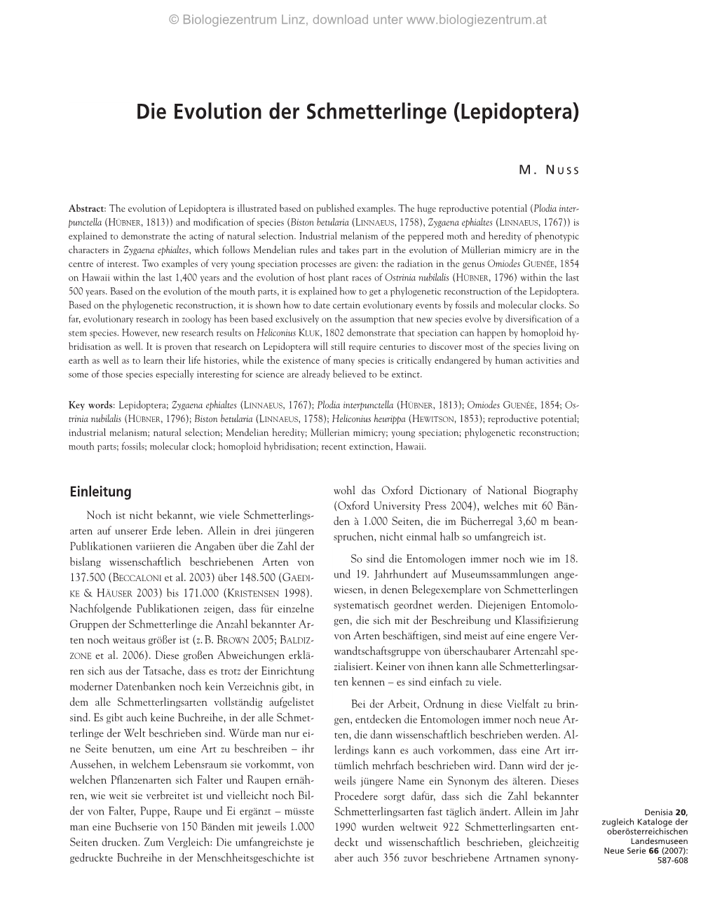 Die Evolution Der Schmetterlinge (Lepidoptera)