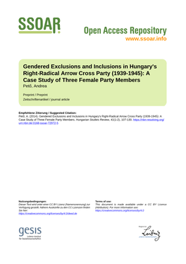 Gendered Exclusions and Inclusions in Hungary's Right-Radical Arrow Cross Party (1939-1945): a Case Study of Three Female Party Members Pető, Andrea