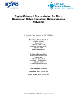 Digital Coherent Transmission for Next- Generation Cable Operators’ Optical Access Networks