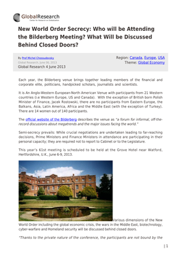 Who Will Be Attending the Bilderberg Meeting? What Will Be Discussed Behind Closed Doors?