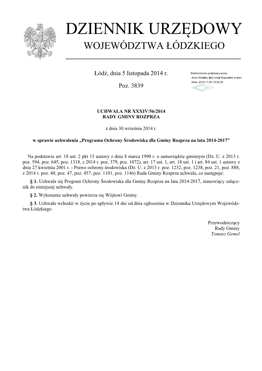 Uchwała Nr XXXIV/56/2014 Z Dnia 30 Września 2014 R