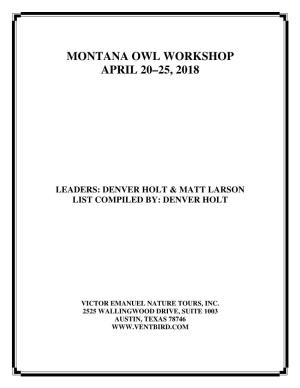 Montana Owl Workshop April 20–25, 2018