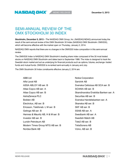 Semi-Annual Review of the Omx Stockholm 30 Index