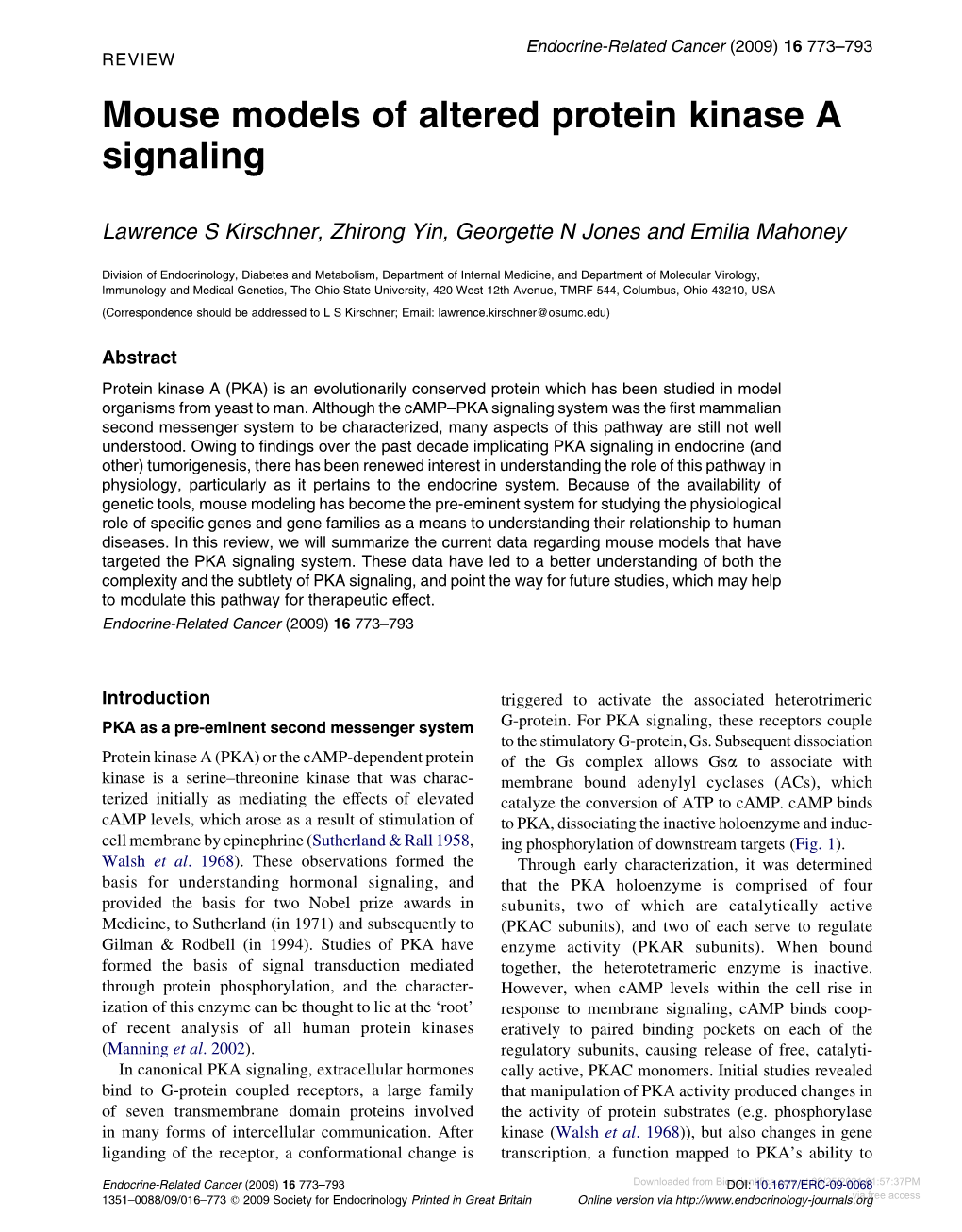 Mouse Models of Altered Protein Kinase a Signaling