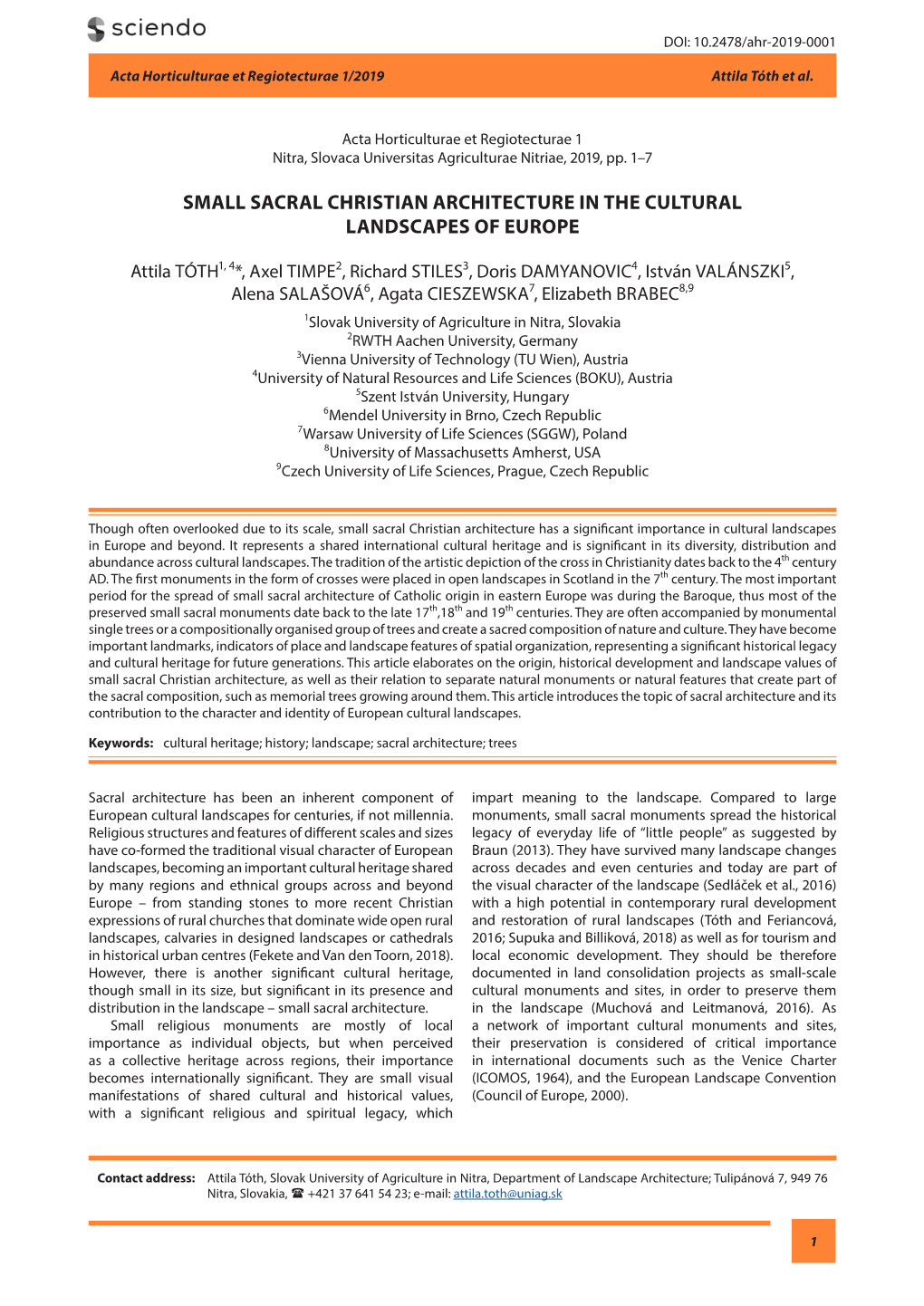 Small Sacral Christian Architecture in the Cultural Landscapes of Europe