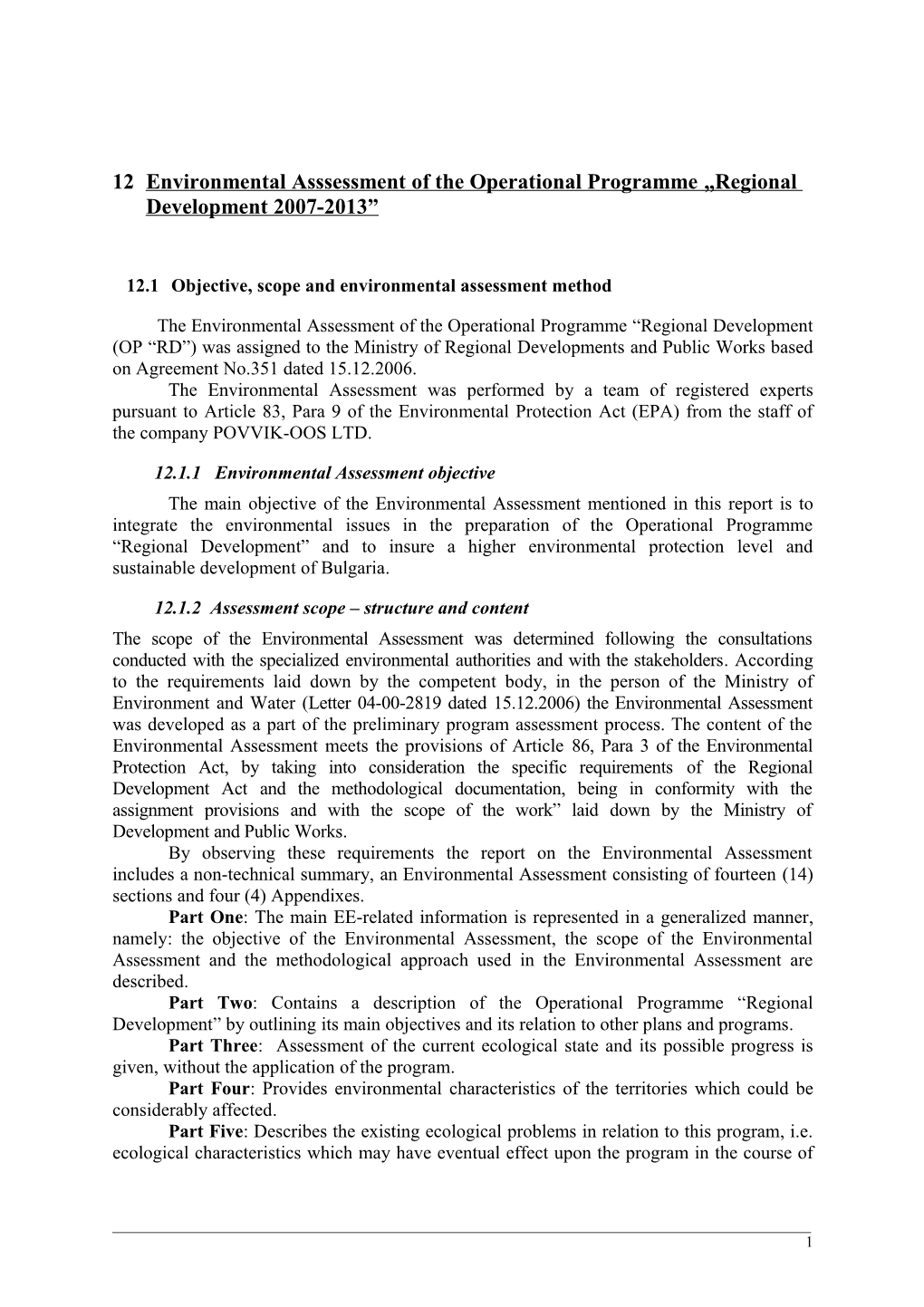 12 Environmental Asssessment of the Operational Programme Regional Development 2007-2013