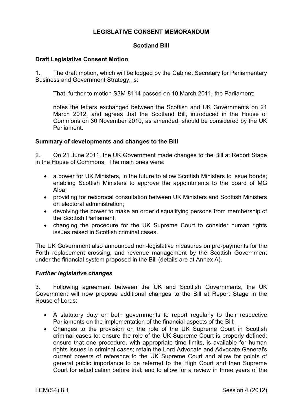 Legislative Consent Memorandum