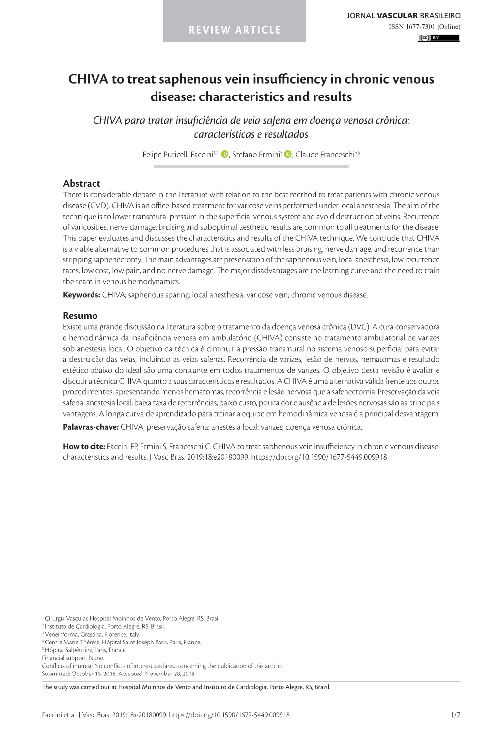 CHIVA to Treat Saphenous Vein Insufficiency in Chronic