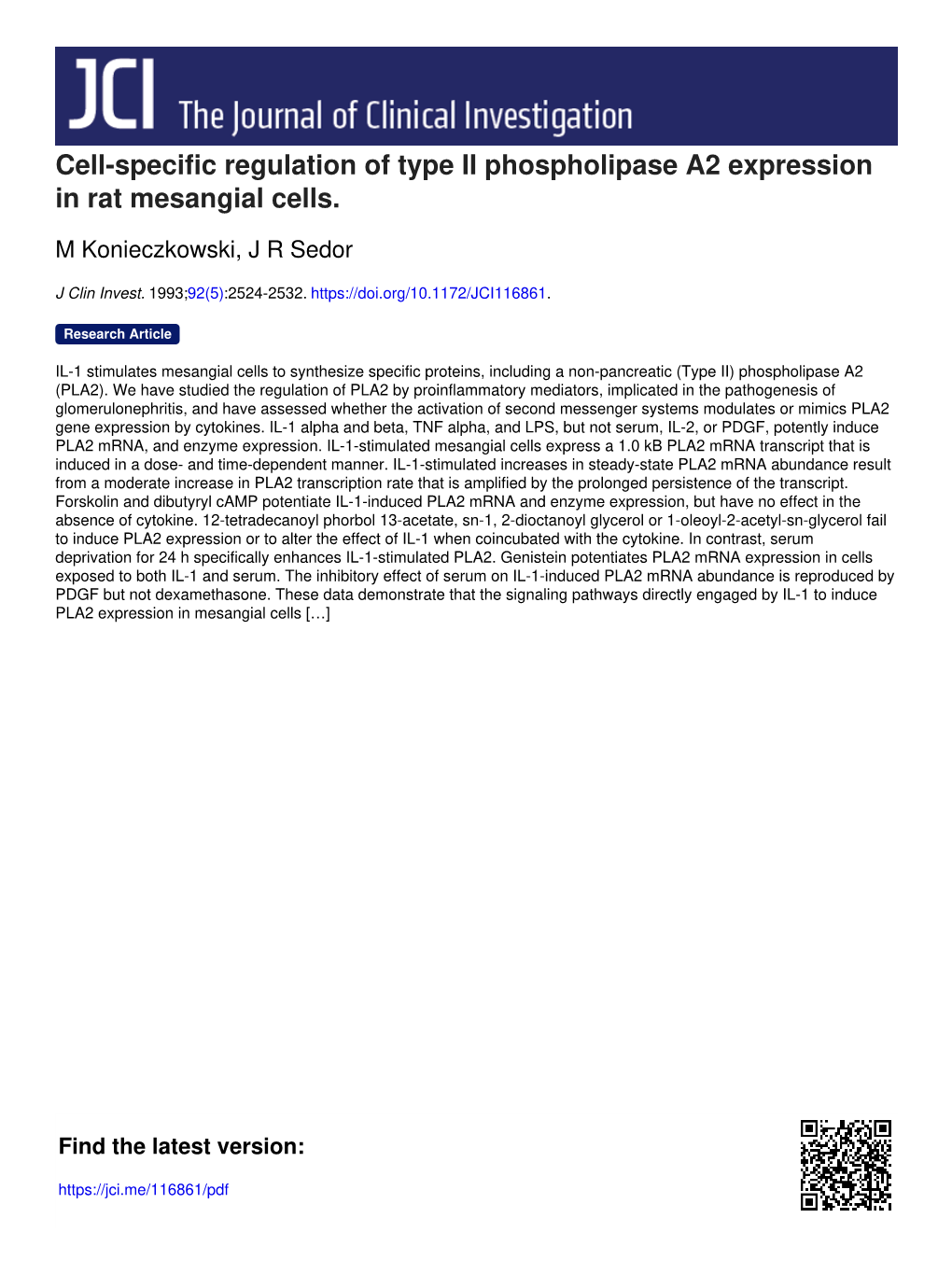 Cell-Specific Regulation of Type II Phospholipase A2 Expression in Rat Mesangial Cells