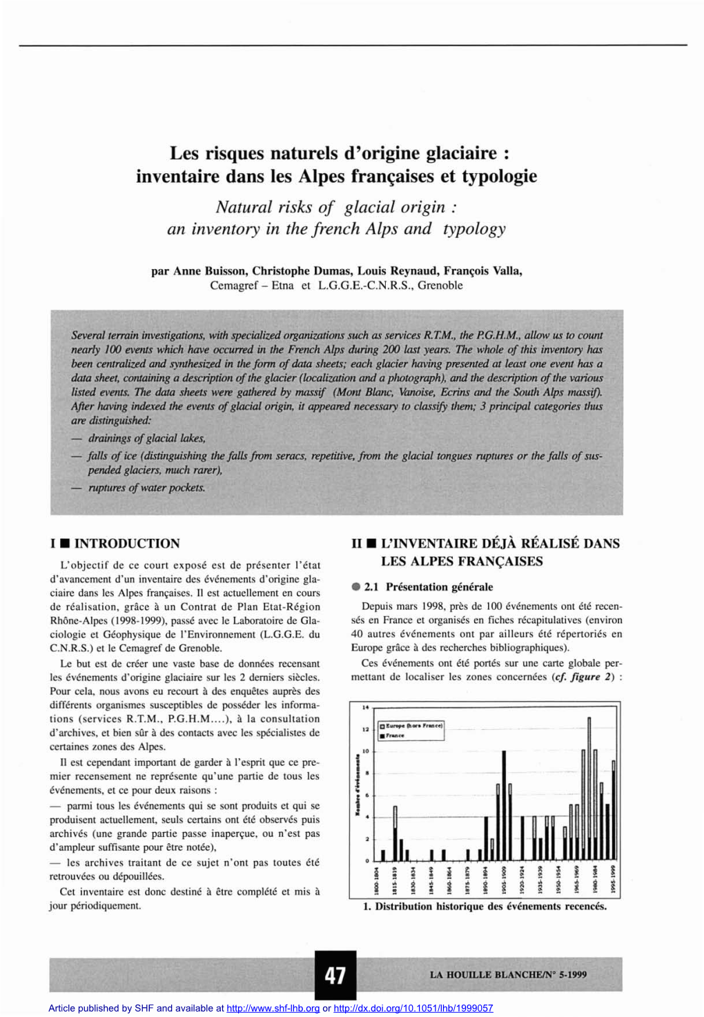 Les Risques Naturels D\'Origine Glaciaire: Inventaire Dans Les Alpes