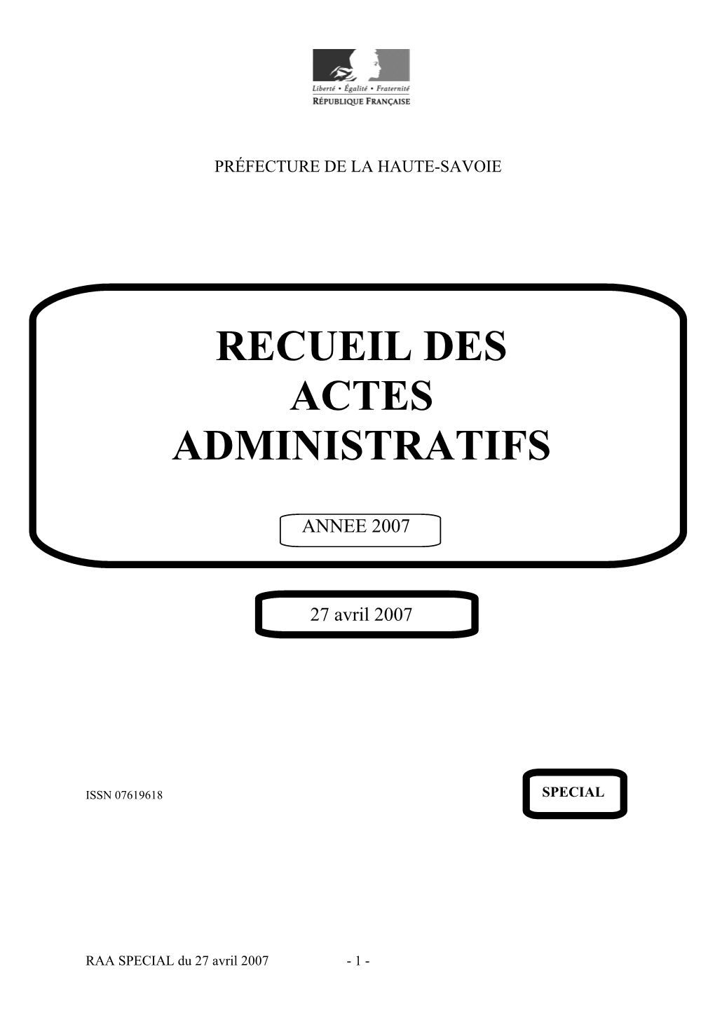 Recueil Des Actes Administratifs Spécial Du 27/04