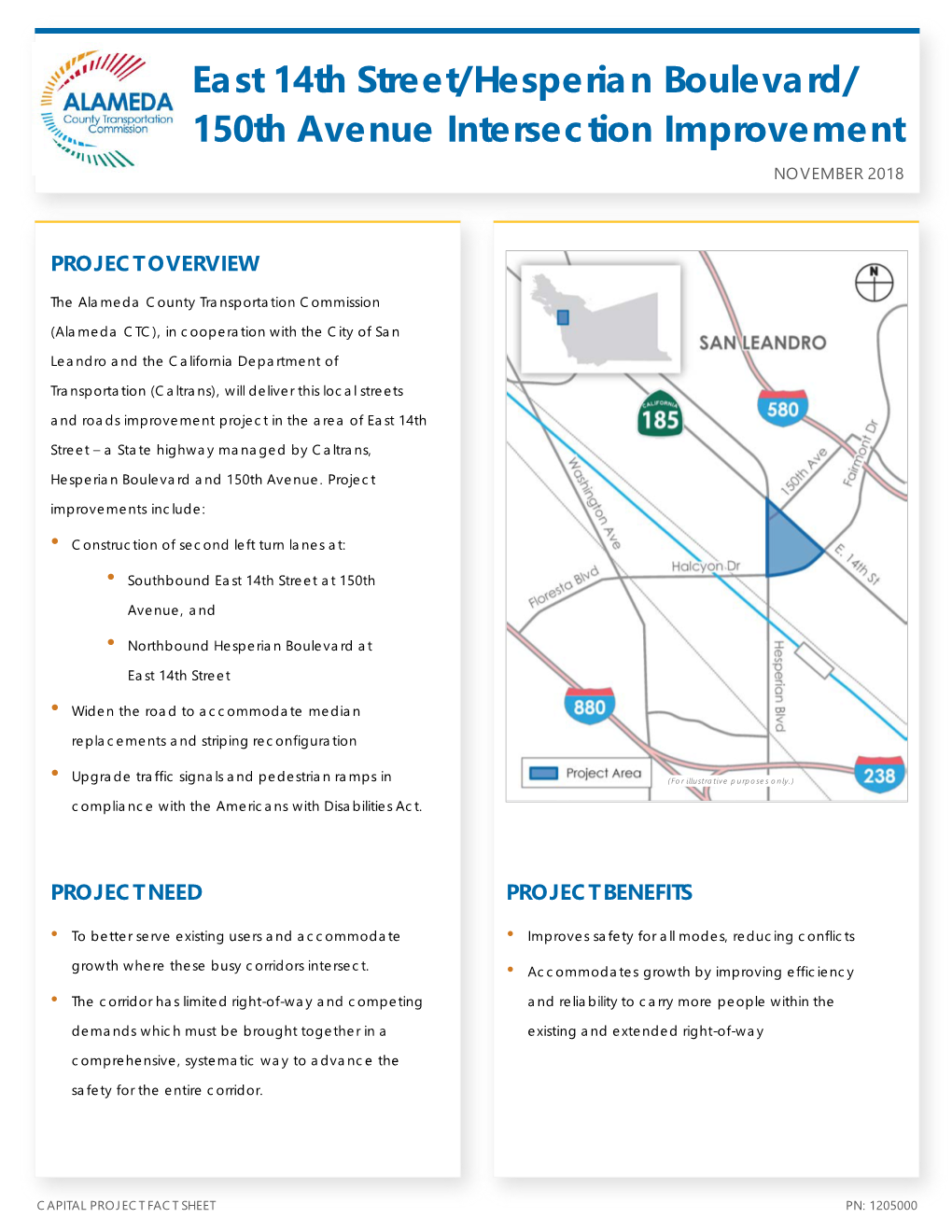 East 14Th Street/Hesperian Boulevard/ 150Th Avenue Intersection Improvement NOVEMBER 2018