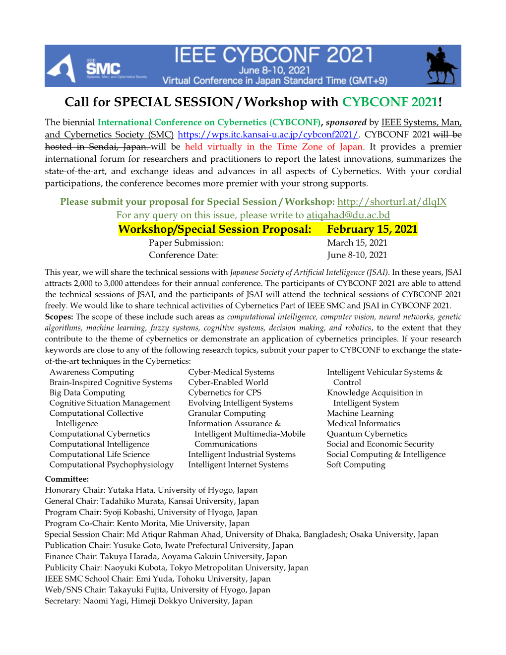 Call for SPECIAL SESSION / Workshop with CYBCONF 2021!