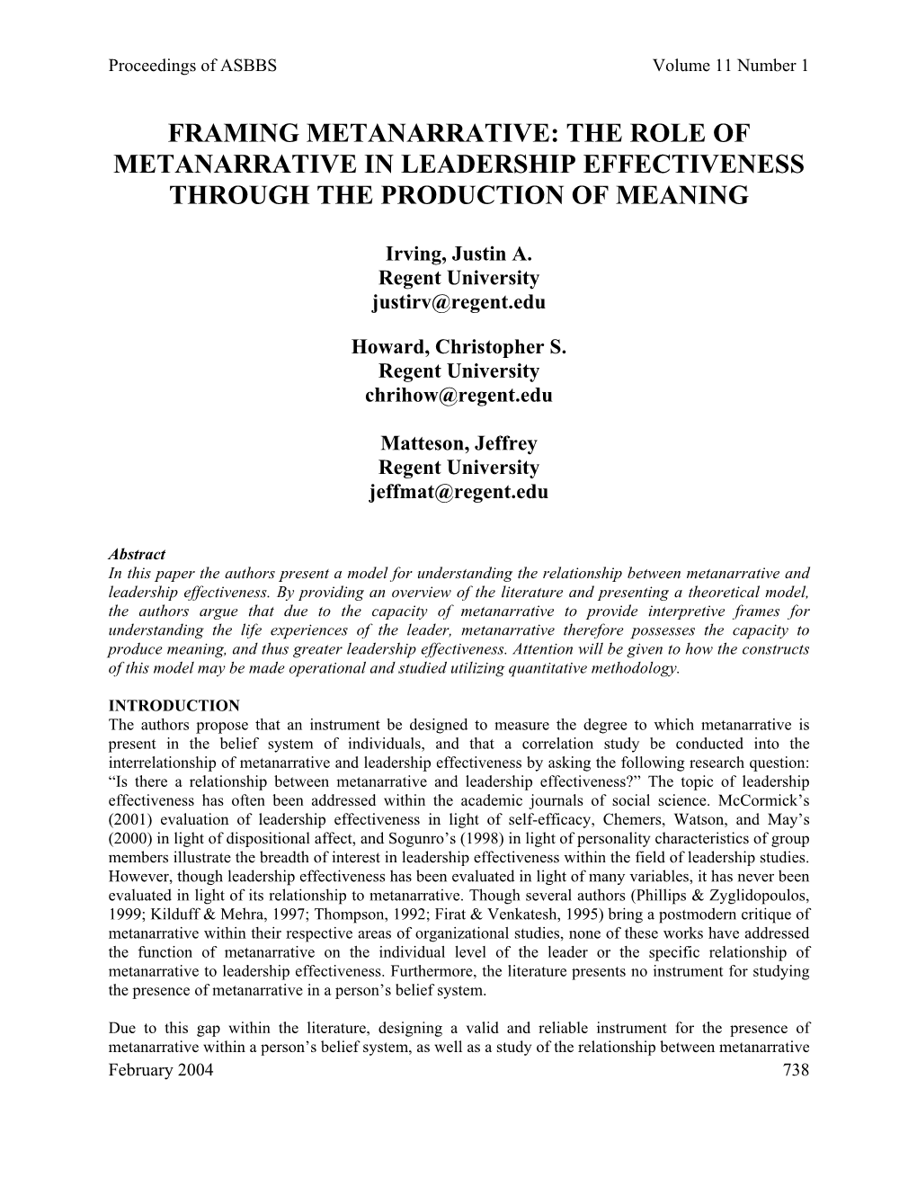 Metanarrative and Leadership Effectiveness