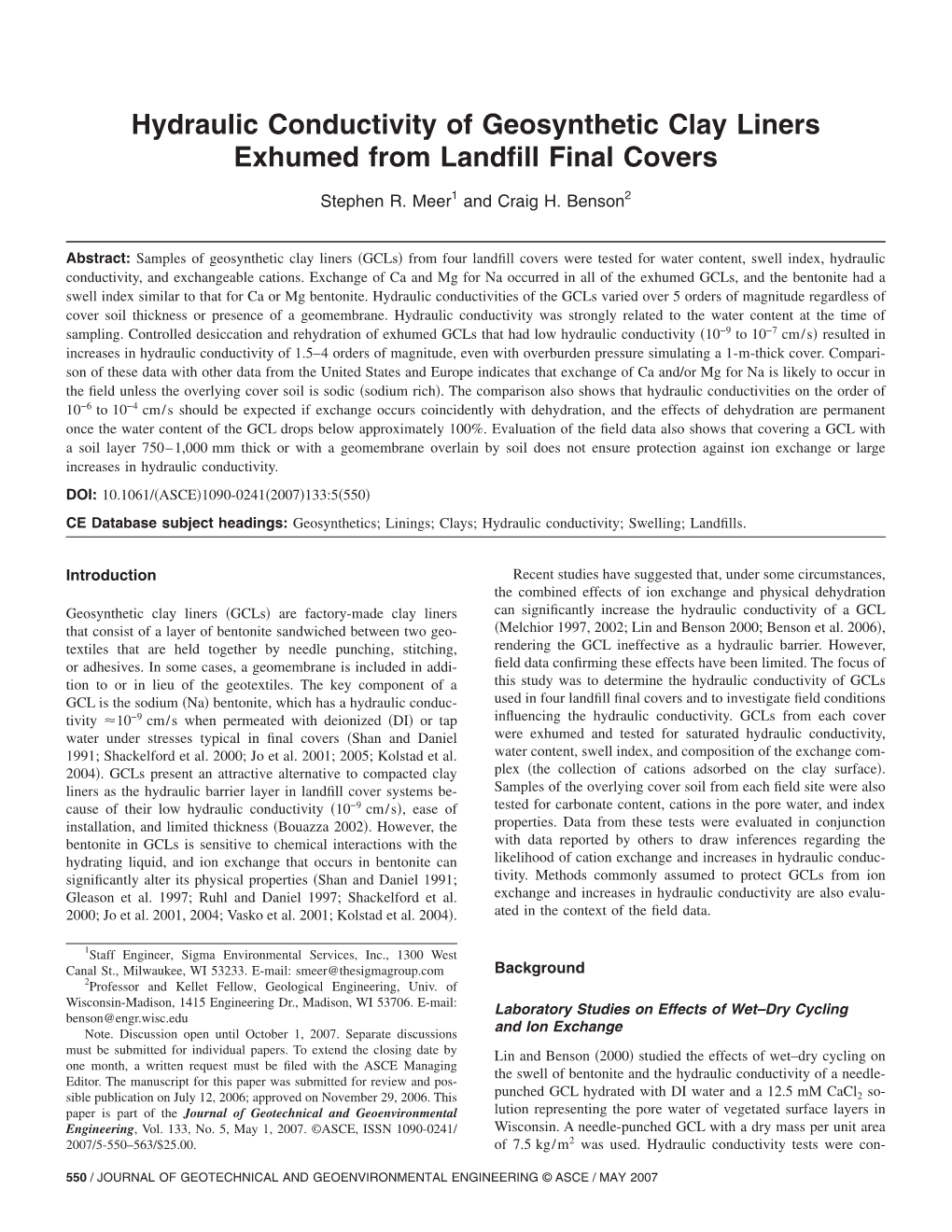 Hydraulic Conductivity of Geosynthetic Clay Liners Exhumed from Landfill