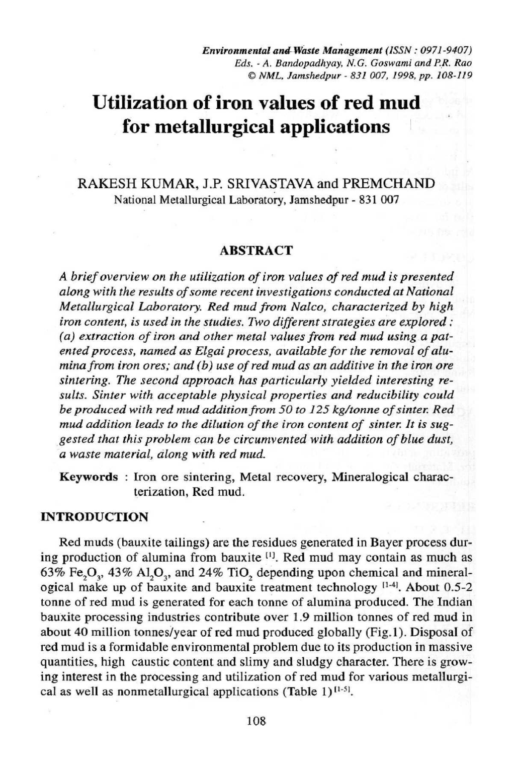 Utilization of Iron Values of Red Mud for Metallurgical Applications