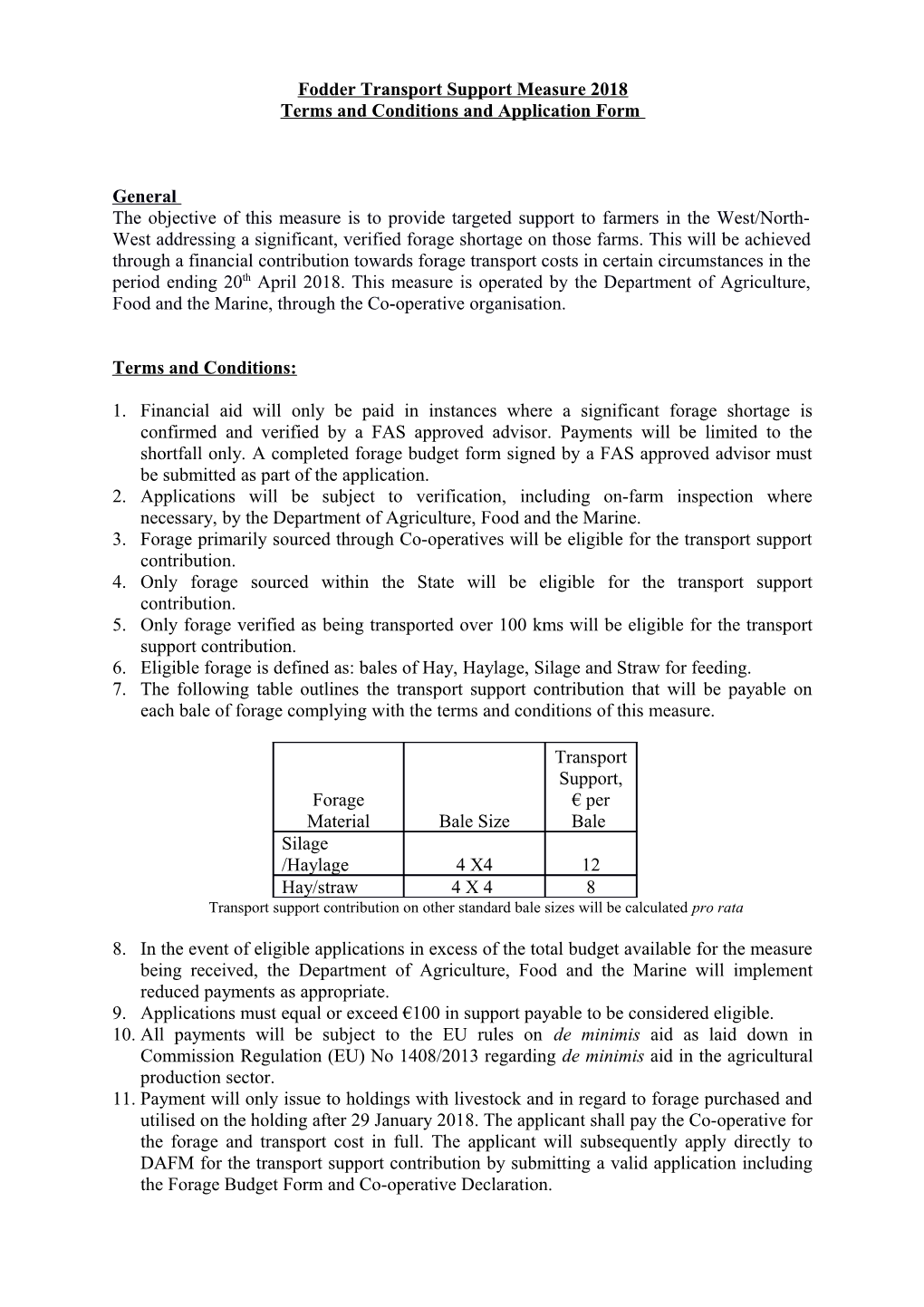 Fodder Transport Support Measure 2018