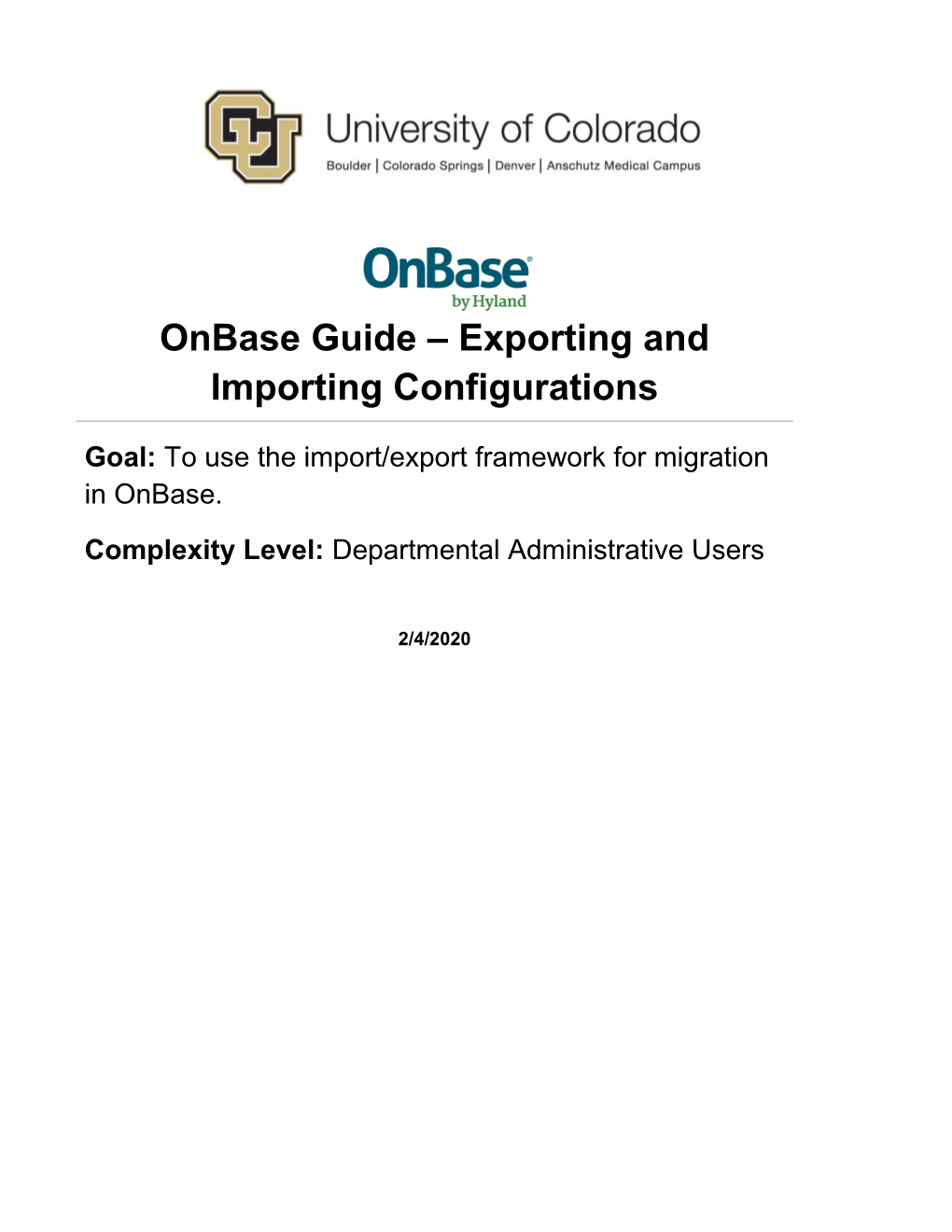 Onbase Guide – Exporting and Importing Configurations