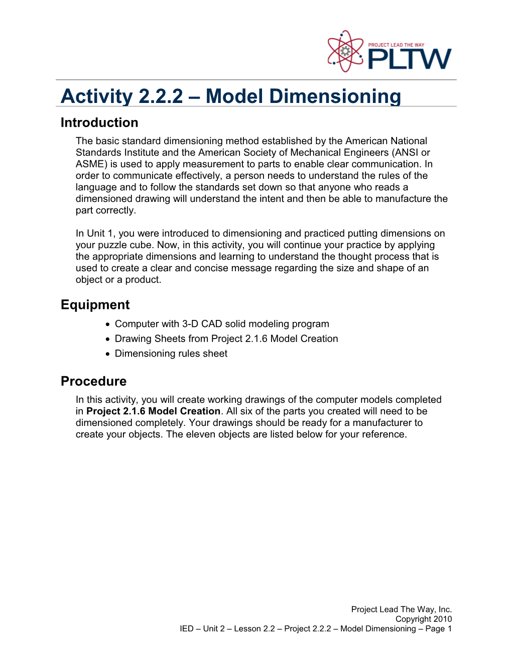 Project 2.2.2: Model Dimensioning