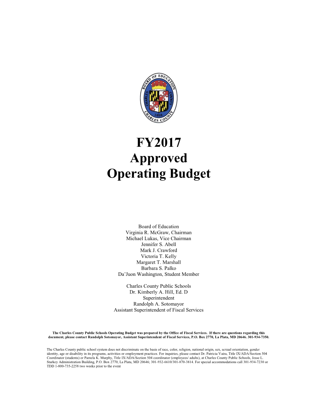 FY2017 Approved Operating Budget