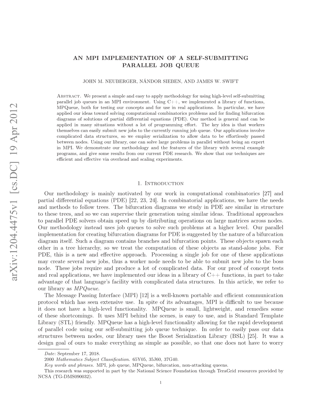 An Mpi Implementation of a Self-Submitting Parallel Job Queue 3