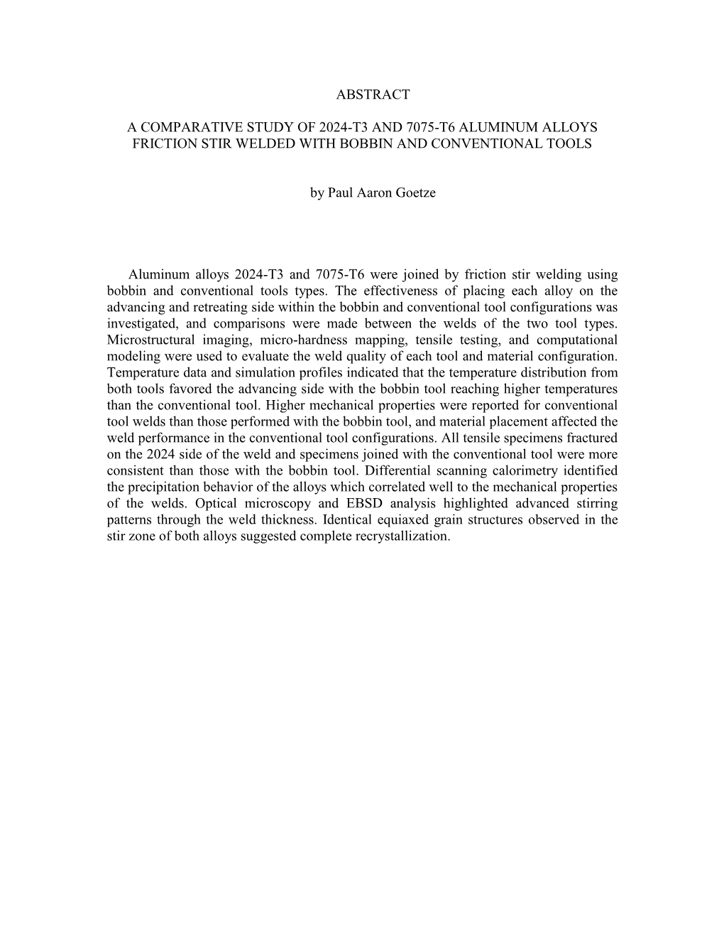 Abstract a Comparative Study of 2024-T3 and 7075-T6