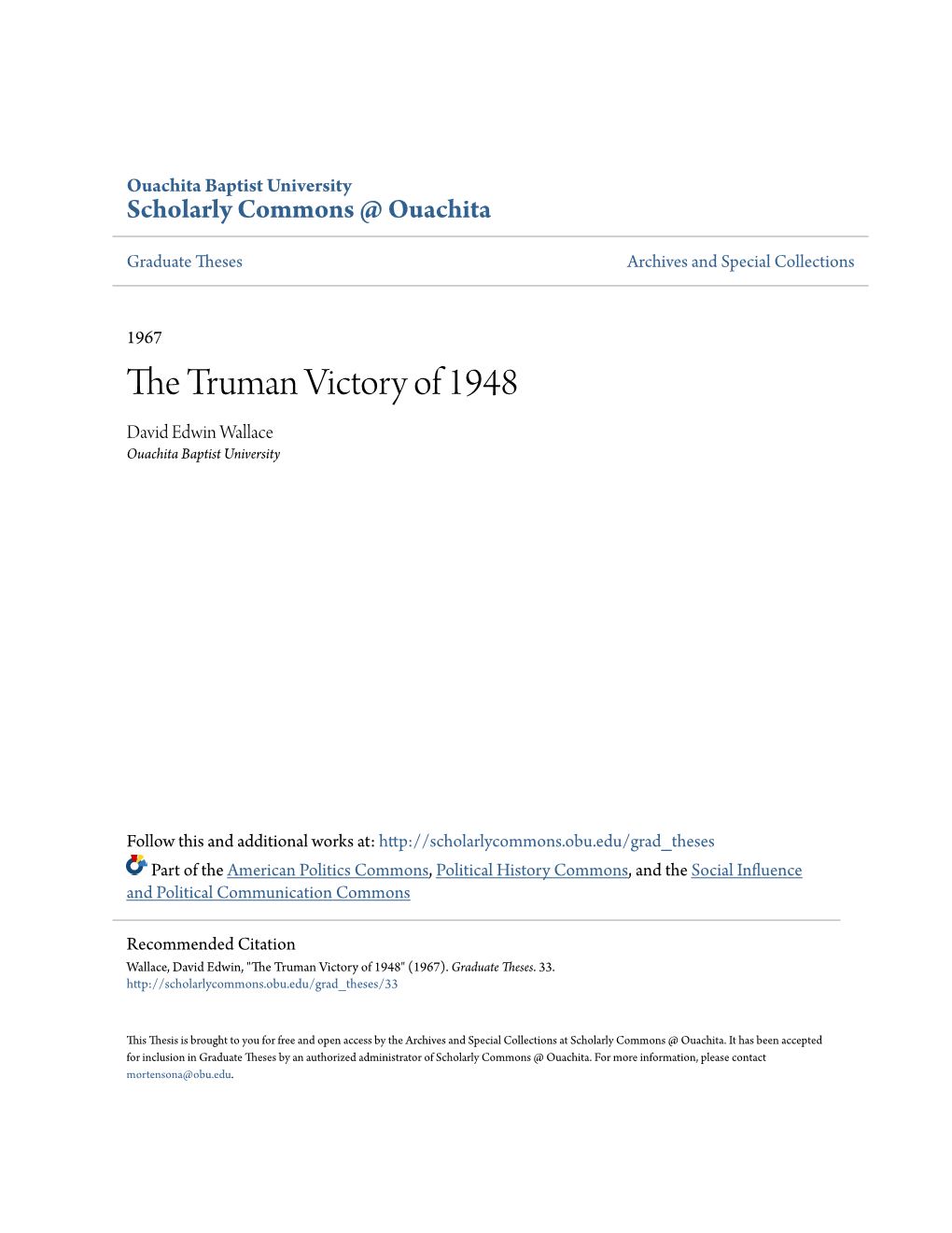 The Truman Victory of 1948