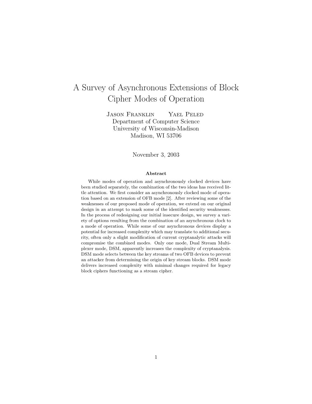 A Survey of Asynchronous Extensions of Block Cipher Modes of Operation