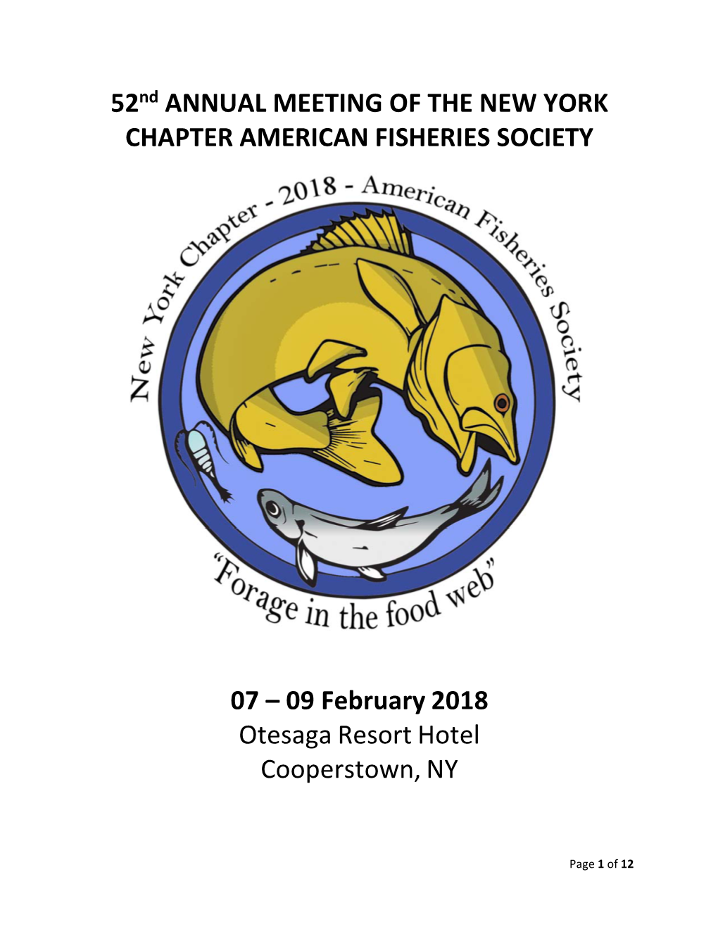 52Nd ANNUAL MEETING of the NEW YORK CHAPTER AMERICAN FISHERIES SOCIETY