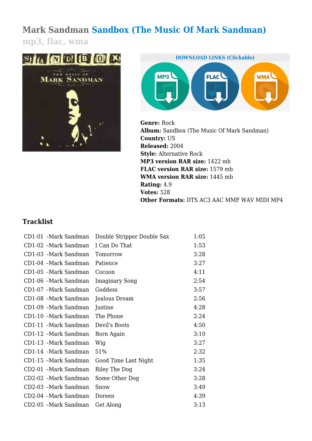 Mark Sandman Sandbox (The Music of Mark Sandman) Mp3, Flac, Wma