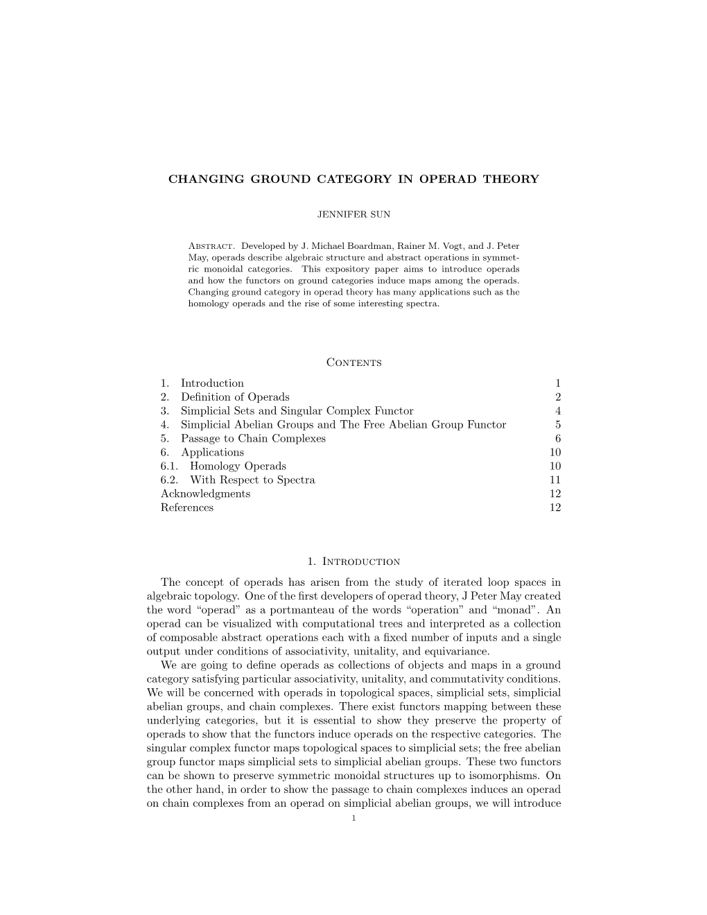 CHANGING GROUND CATEGORY in OPERAD THEORY Contents 1