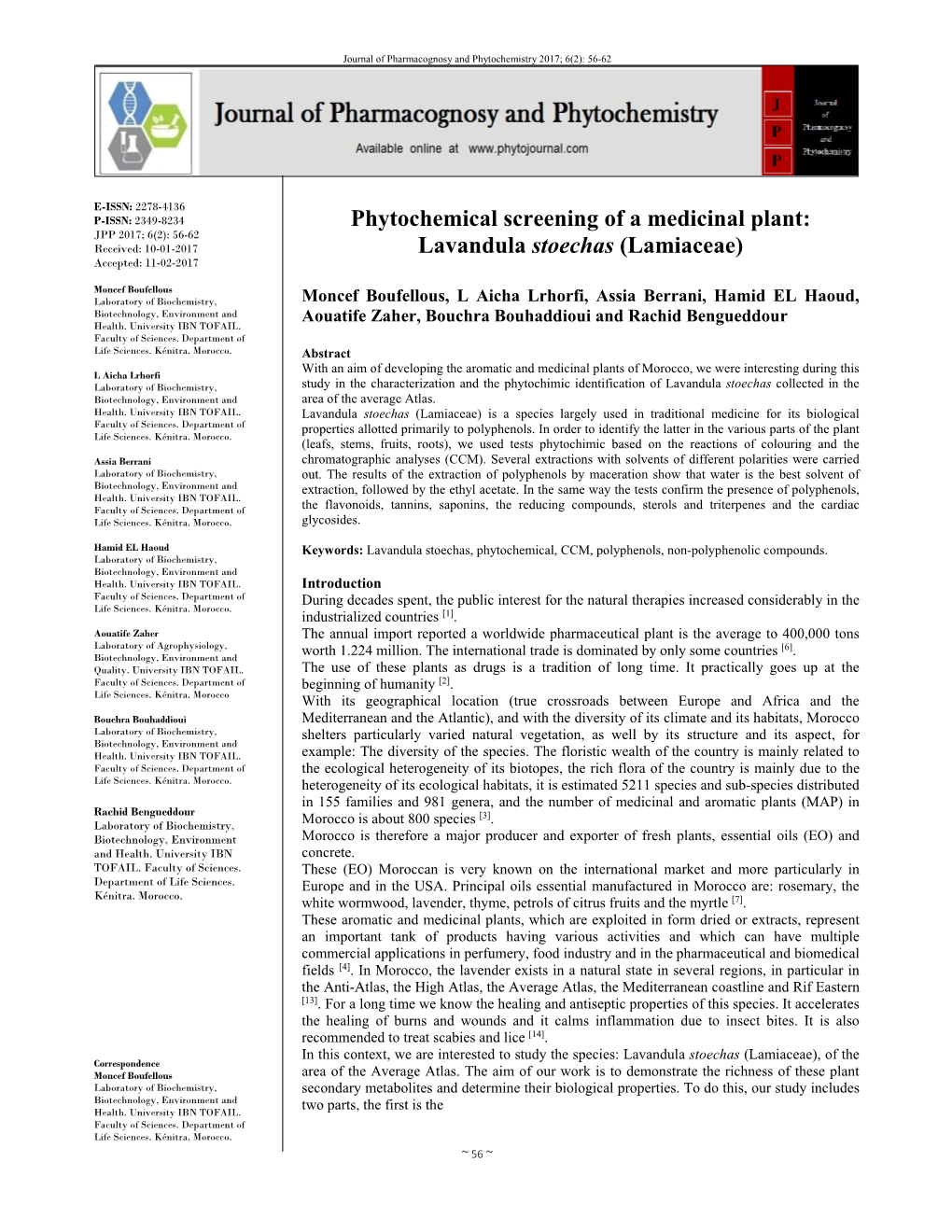 Phytochemical Screening of a Medicinal Plant: Lavandula Stoechas