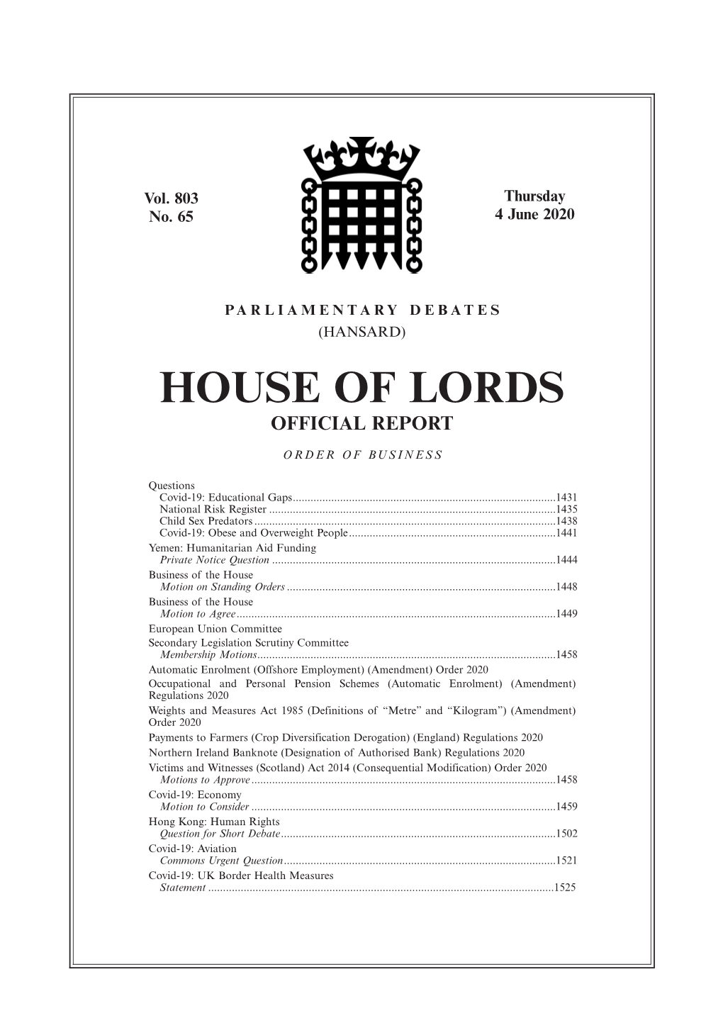 House of Lords Official Report