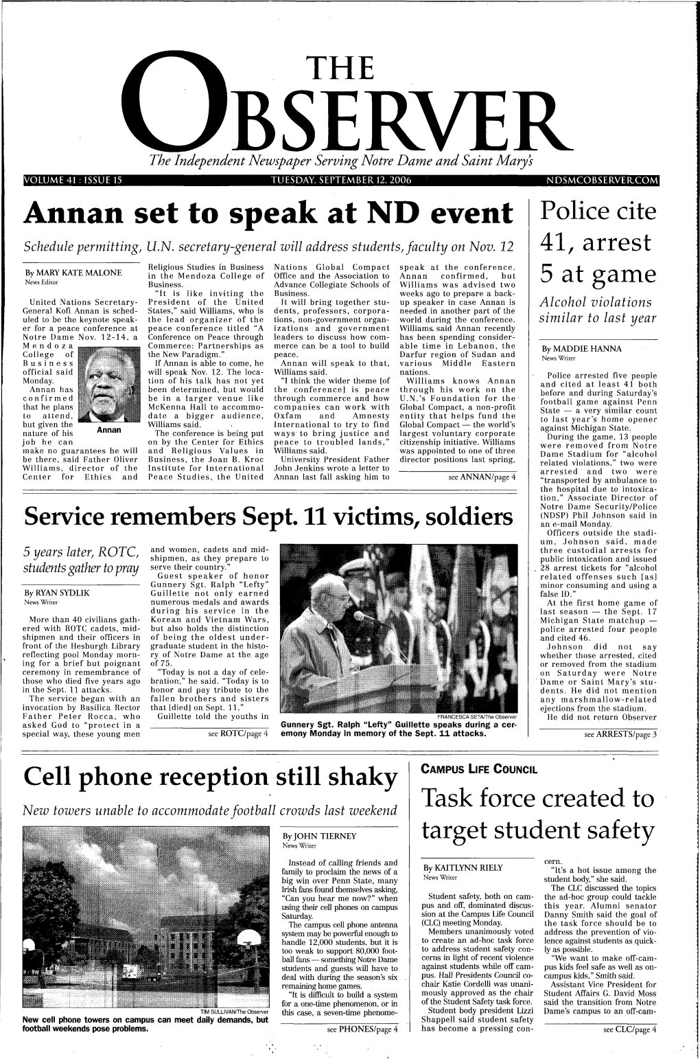 Annan Set to Speak at ND Event Police Cite Schedule Permitting, U.N