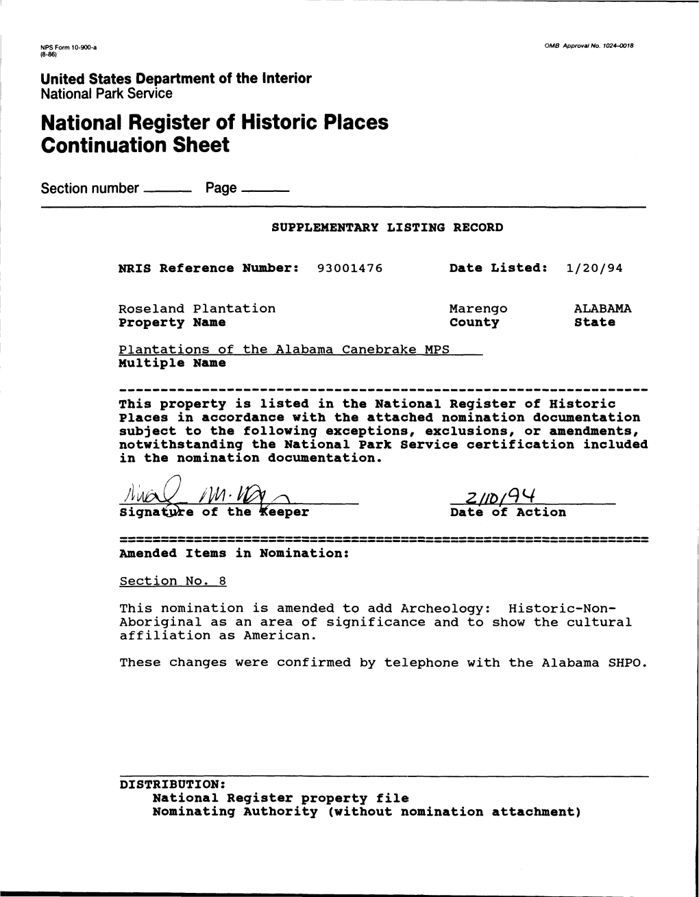 National Register of Historic Places Continuation Sheet