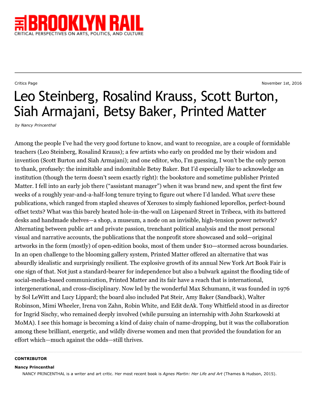 Leo Steinberg, Rosalind Krauss, Scott B...Er, Printed Matter | the Brooklyn
