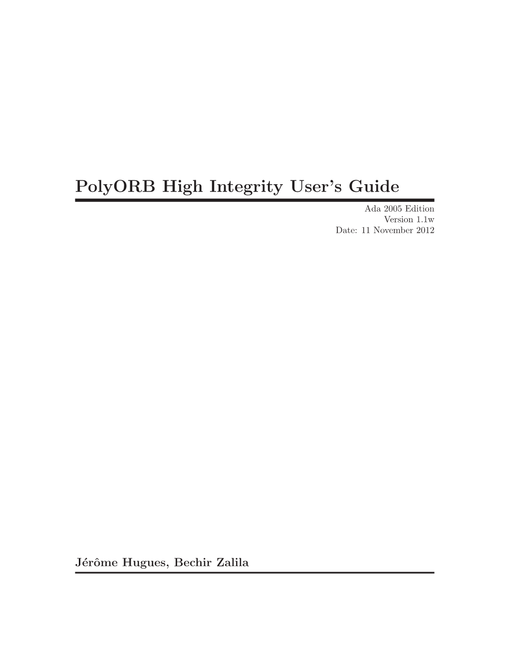 Polyorb High Integrity User's Guide