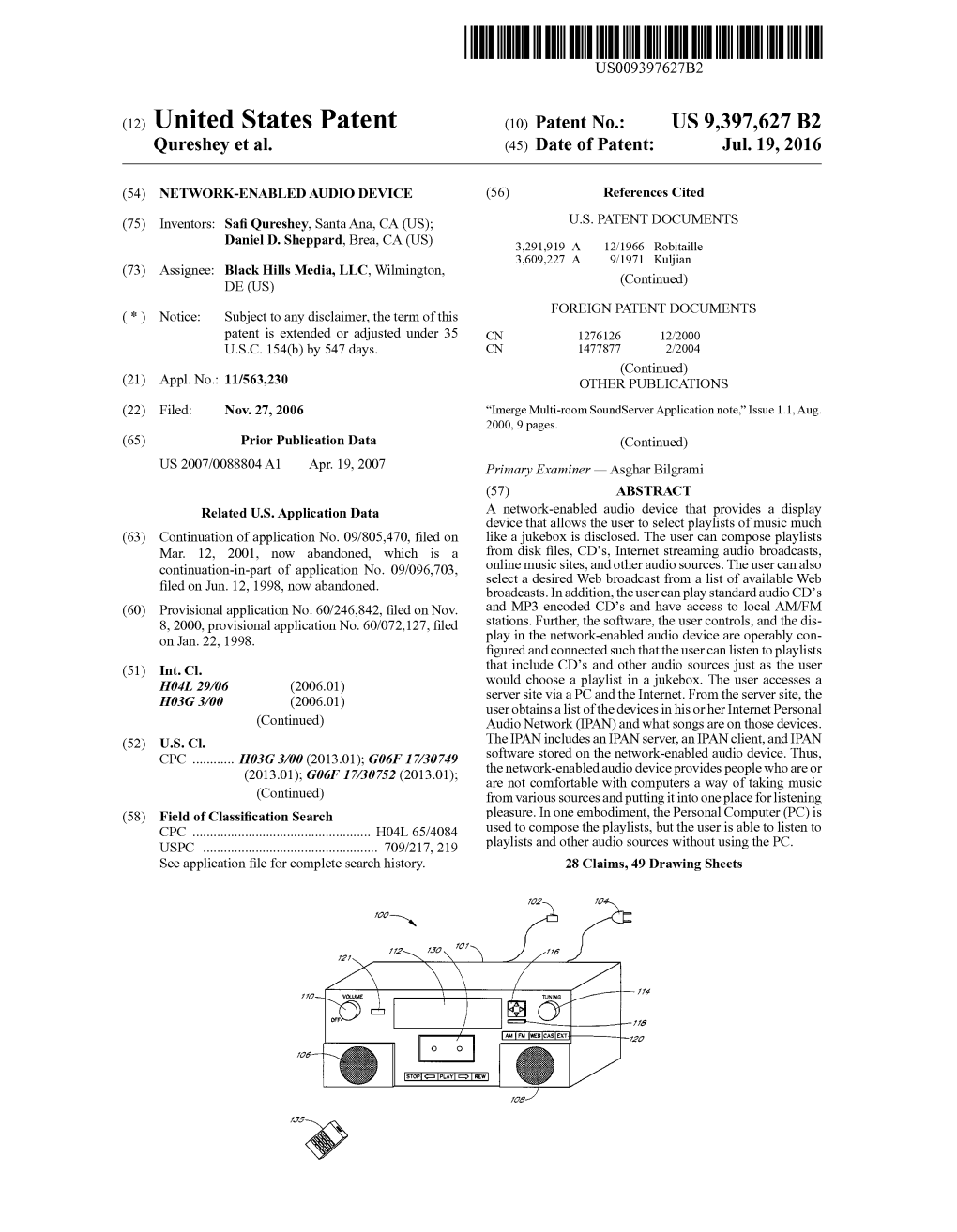 (12) United States Patent (10) Patent No.: US 9,397,627 B2 Qureshey Et Al