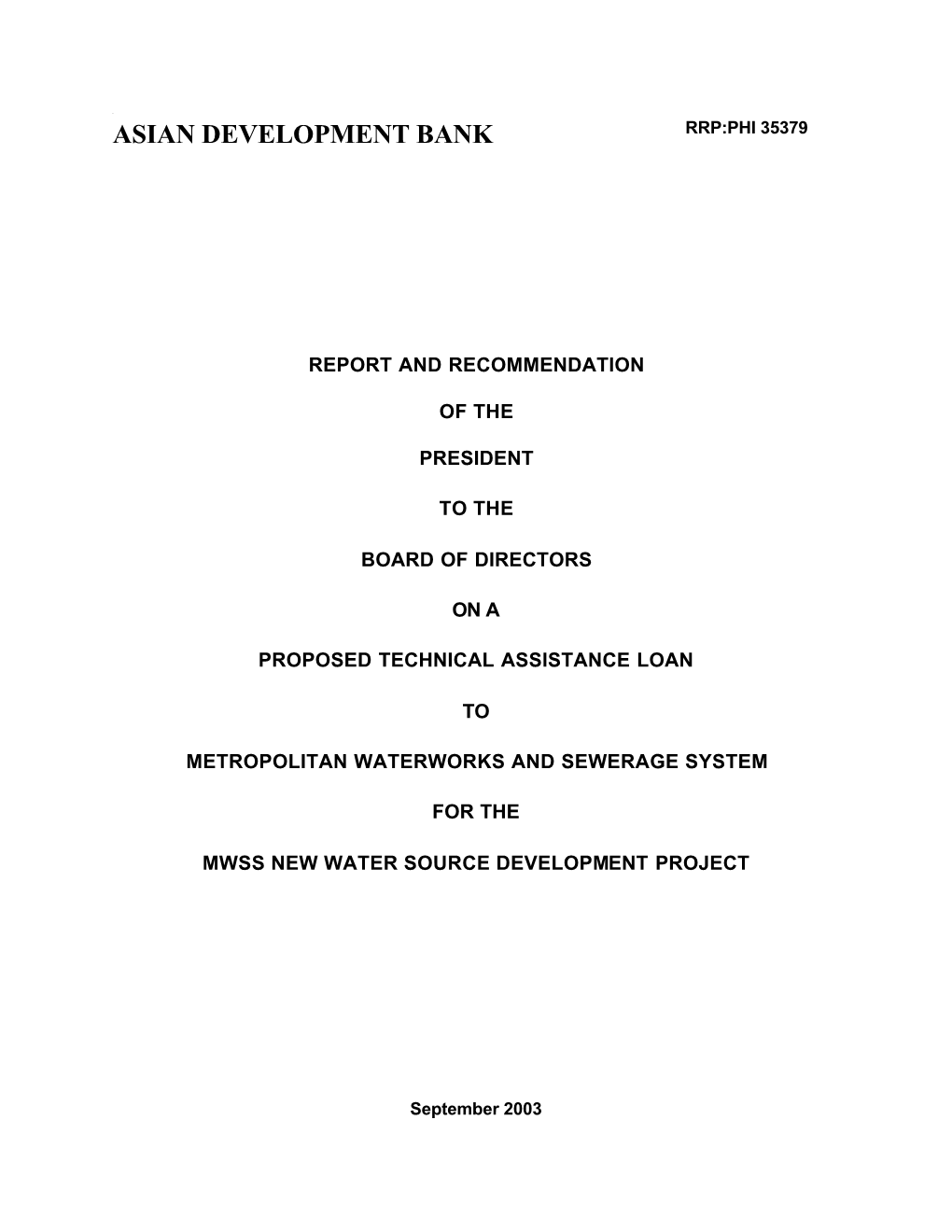 Mwss New Water Source Development Project