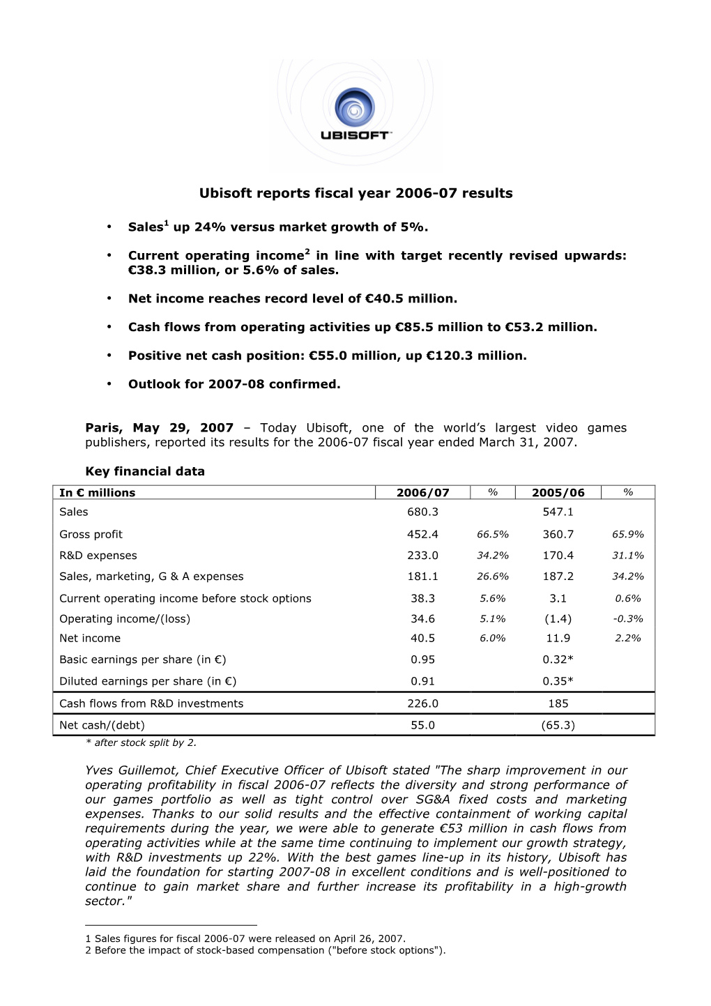 Ubisoft FY07 PR Final English