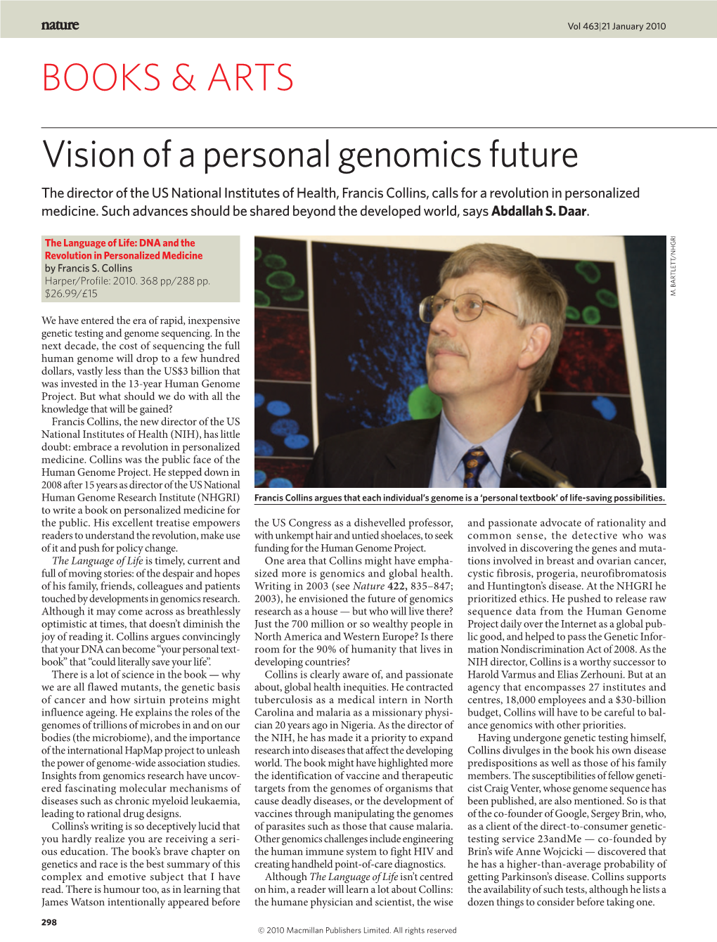 Vision of a Personal Genomics Future BOOKS & ARTS