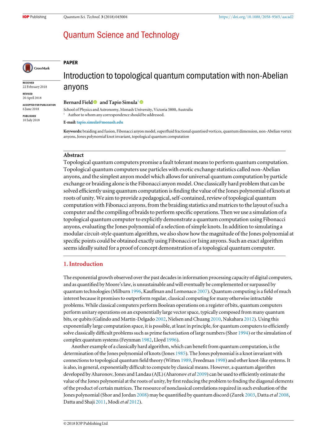 Introduction to Topological Quantum Computation with Non-Abelian Anyons