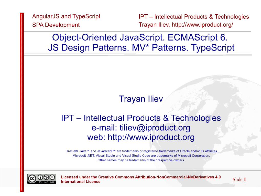 Object-Oriented Javascript. Ecmascript 6. JS Design Patterns