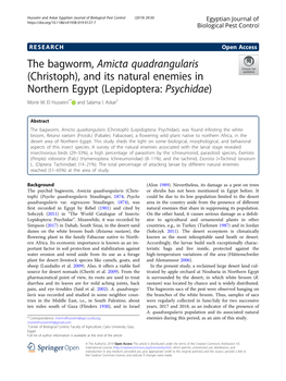 The Bagworm, Amicta Quadrangularis (Christoph), and Its Natural Enemies in Northern Egypt (Lepidoptera: Psychidae) Monir M